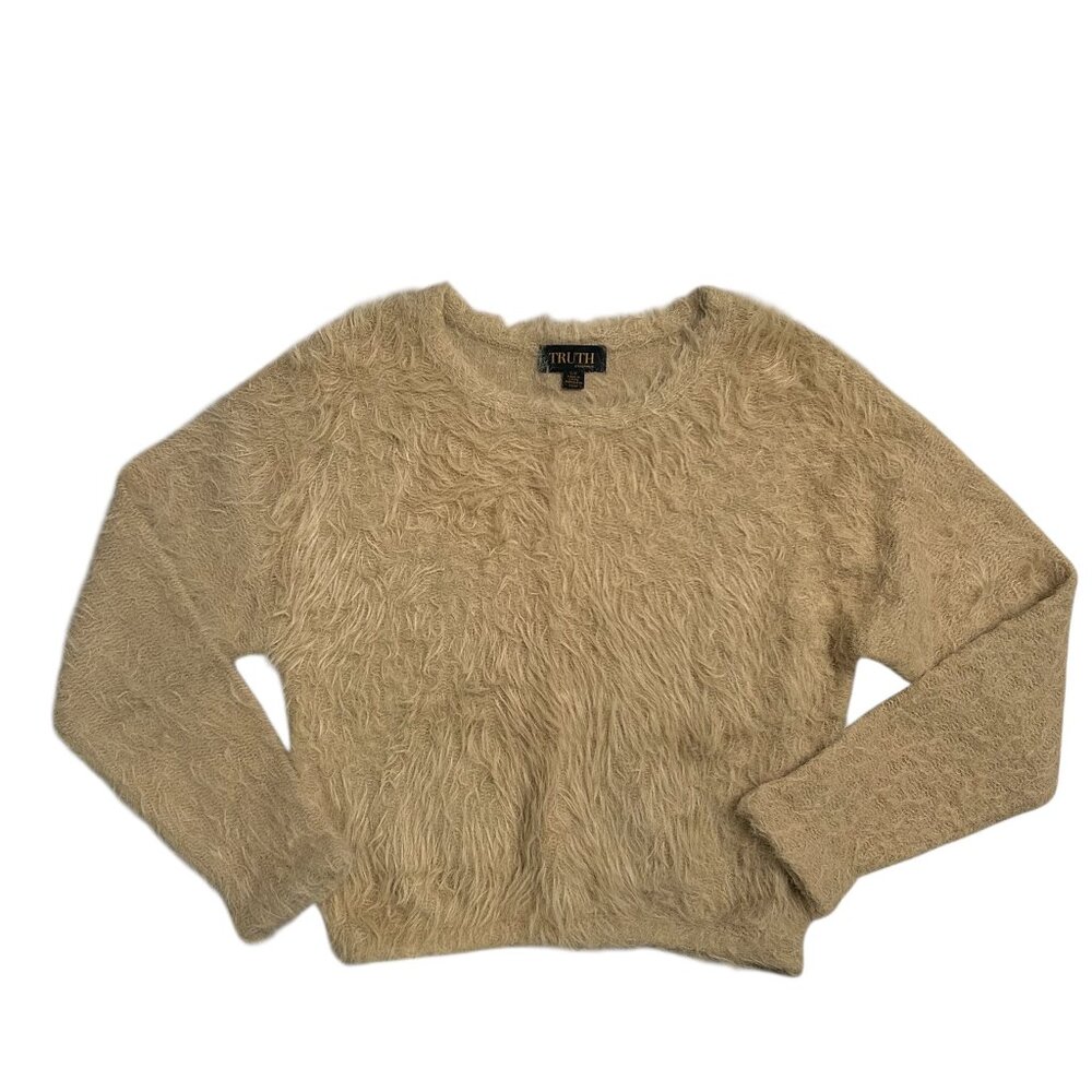 Truth By Republic Women's Size S Faux Fur Eyelash Fuzzy Cropped Sweater Beige